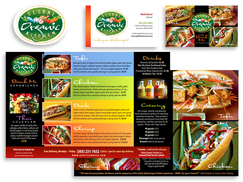 Graphic design and print design for Global Organic Kitchen, Santa Fe, NM